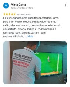 Avaliação de Vilma Gama no Google contando sobre duas mudanças realizadas com a Fernandes Transportes